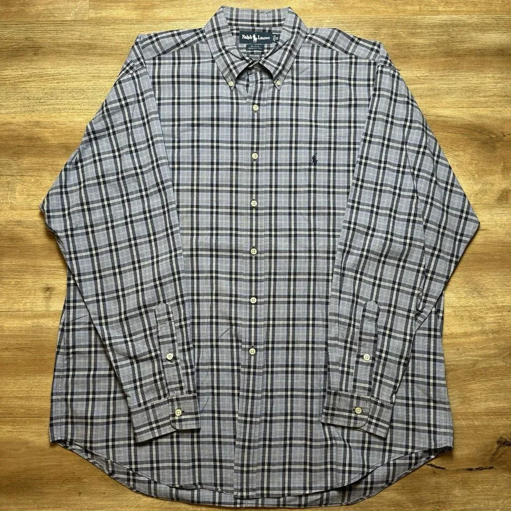 Polo Ralph Lauren‎ Dress Shirt Men's XL Blue Plaid Blake OCBD  Business Preppy